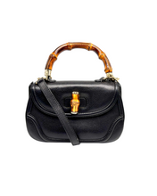 Carica l'immagine nel visualizzatore di Gallery, Borsa in Pelle Nera e Bamboo