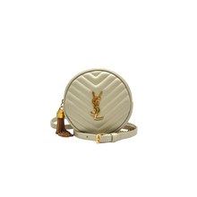 Upload the image to the Gallery viewer, Vinyle Round Camera Bag in Cream Leather