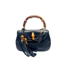 Carica l'immagine nel visualizzatore di Gallery, Borsa in Pelle Nera e Bamboo