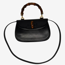 Upload the image to the Gallery viewer, Black Leather and Bamboo Bag