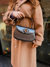 Upload the image to the Gallery viewer, Black Leather and Bamboo Bag