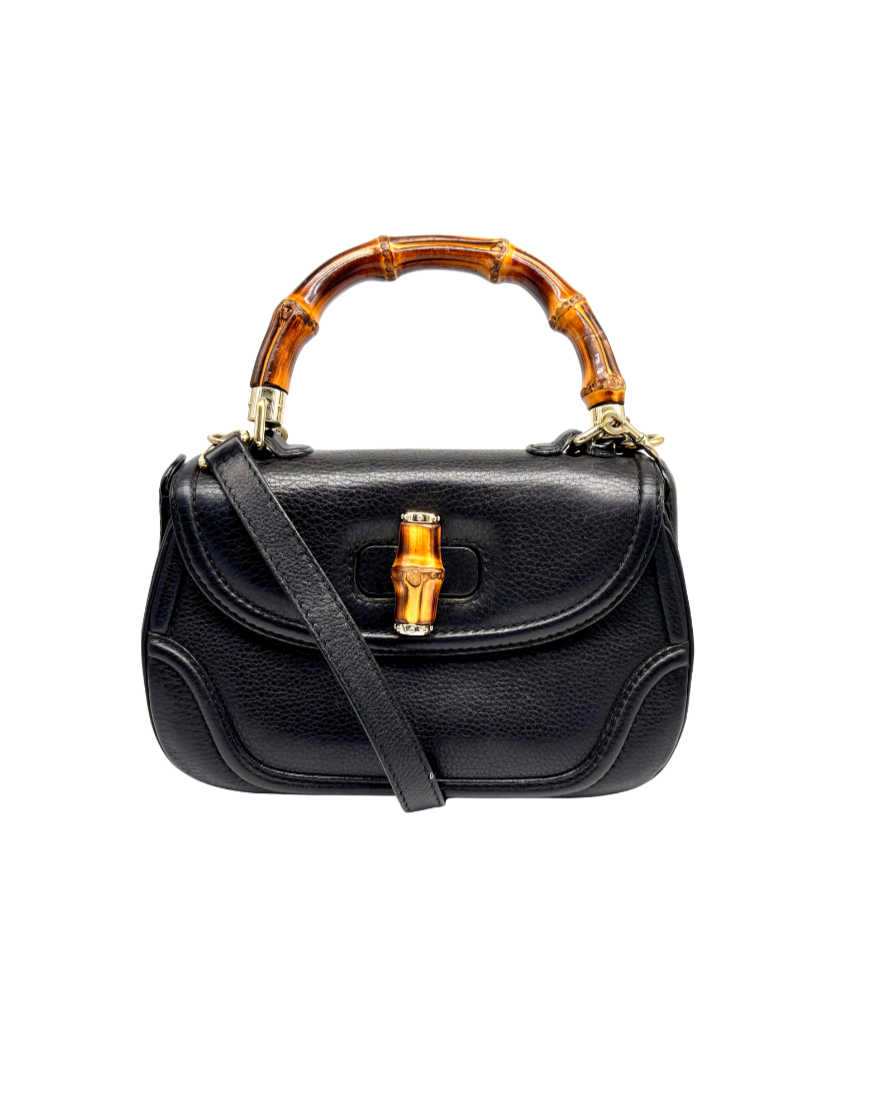 Borsa in Pelle Nera e Bamboo