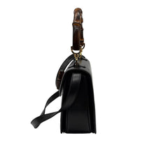 Upload the image to the Gallery viewer, Black Leather and Bamboo Bag
