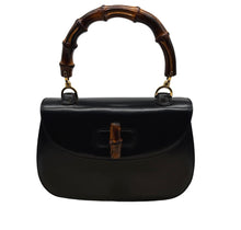 Upload the image to the Gallery viewer, Black Leather and Bamboo Bag
