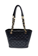 Carica l'immagine nel visualizzatore di Gallery, Borsa Tote Petit Shopping in Pelle Caviar Nera 
