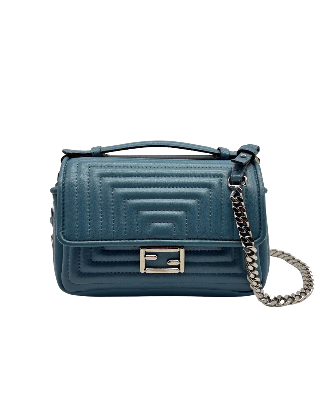 Double Micro Baguette in Pelle Azzurra