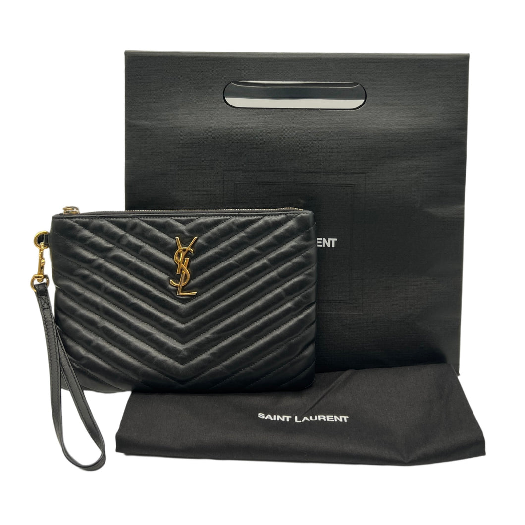 Jolie Black Leather Clutch